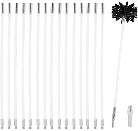 Dandelionsky Chimney Cleaning Brush Kit, Sweeping Brush Drain Rod Set with Brush Head, M8 Thread & 15Pcs Flexible Rods
