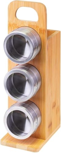 Westmark 69872260 Magnetic Spice/Utensil Holder, 3 Stainless Steel Jars with Handle, Height 27.5 cm, Bamboo/Stainless Steel, Tapas + Friends, Light Brown/Silver
