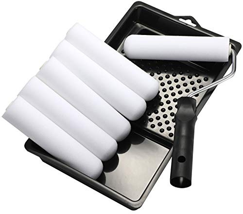Foam Paint Roller Set with 6-Inch High-Density Foam Mini Roller Cover Refills, Roller Frame and Tray, Bathtub Refinishing Roller Kit, Wall Tile Paint Roller, Pack of 8