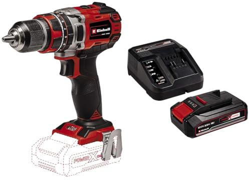 Einhell Taladro/destornillador a batería - 18/50 Li i BL Power X-Change, función de taladro de percusión, caja de cambios de 2 velocidades, incluye 1 batería de 2.5Ah y cargador individual