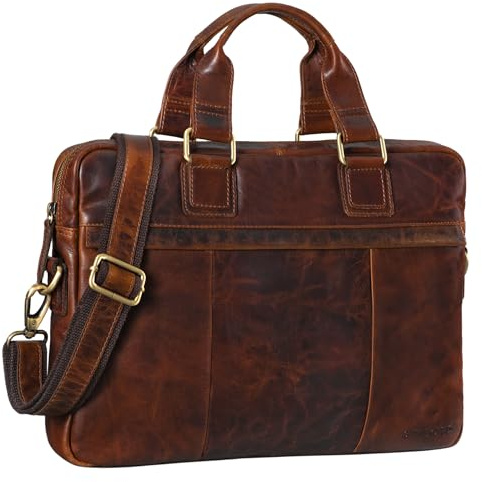 STILORD Andrew Vintage Business Ledertasche Klassische Aktentasche für Herren und Damen 13,3 Zoll Laptoptasche für Arbeit Büro Aufsteckbar Farbe:Florida - braun