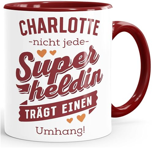 SpecialMe® Kaffee-Tasse Superheld Spruch Nicht jeder Superheld trägt einen Umhang mit Namen persönliche Geschenke Danke Bordeauxrot Keramik-Tasse