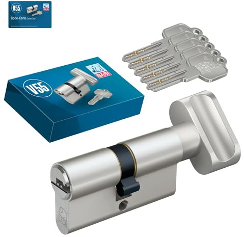 BASI | V55 Profil-Knaufzylinder K35/35 mm | Doppelzylinder für Hauseingangs- Wohneingangstüren | Zylinderschloss | 5 Wendeschlüssel & Codekarte | Pickingschutz & Anbohrschutz | Verschiedenschließend