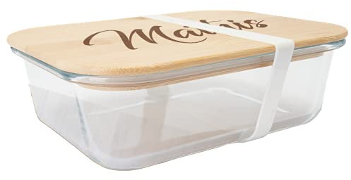 GRAVURE CONCEPT Boîte À Lunch Personnalisable - Boîte Bento Zéro Déchet Verre Et Bambou À Personnaliser Avec Sangle - 20x15x6 cm - Idée Cadeau (SAMBAL)