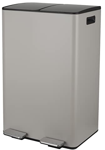 Spirella Waste Separation System 60 L (2 x 30 Litres) with Inner Bucket, Large Waste Bin, Pedal Bin, Stainless Steel, Soft-Close Mechanism, Taupe