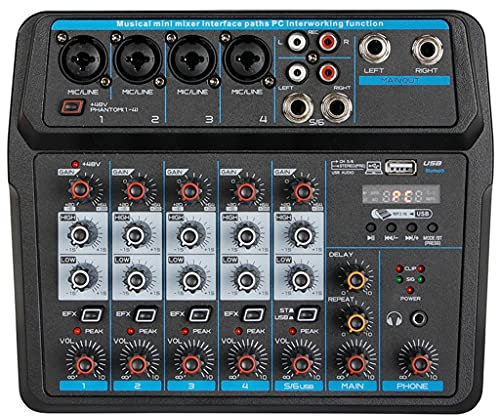 HMTE Mini Mixer Portatile Audio Dj Console con Scheda Audio, USB, Alimentazione 48 V per Pc Registrazione Canto Webcast Party