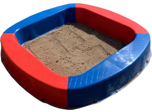 Premium sandlåda av plast, 150 x 150 x 20 cm, tillverkad i Tyskland, barnleksak, trädgård, buddel, låda, grus, sand, lek, mycket stabil och robust högkvalitativ leksak, oförstörbar färg: röd/blå