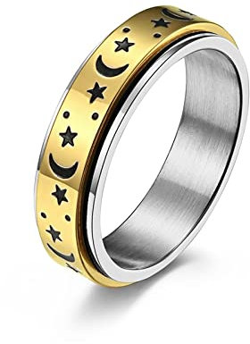 BCughia Anti Stress Ring, Eheringe Gold Edelstahl Stern Mond Anxiety Ring Jewelry Engagement Geschenke für Freundin Größe 49(15.6)