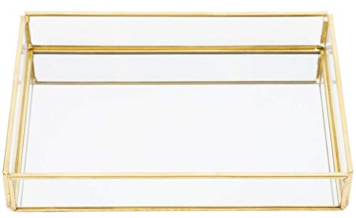 Alvinlite Gold Spiegel Tablett Parfüm Tablett Spiegel Kosmetiktablett Verziertes Tablett Dekoratives Tablett aus Metall Schmuck Parfüm Organizer Make-up Tablett(M) Spiegeltablett