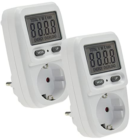 ChiliTec CTM-807 Energiekosten-Messgerät für Steckdose 230V, Weiß 2 Stück | Stromkostenmessgerät, Stromzähler, Bis 3600 Watt, Tarif einstellbar