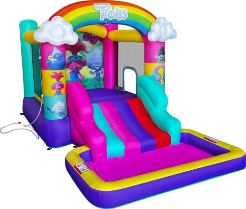 Funormous Trolls Inflatable Waterslide Bouncy Castle with Slide, Outdoor Indoor Bounce House with Ball Pit for Kids Ages 3-8, Plus Heavy Duty Air Blower