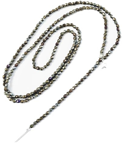 Andrea Traub - FASHION Y-Kette taupe grau lange Halskette Ypsilonkette matt schimmernde Glasperlen mit Stab Anhänger und Stern Geschenkidee für Damen