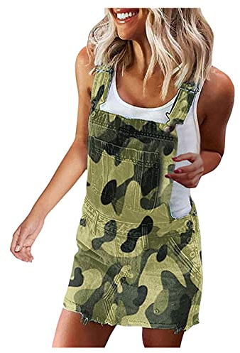 HHMY Peto corto para mujer, pantalones vaqueros cortos, mono de verano, elegante, de una pieza, sexy, mono vaquero, con tirantes, falda vaquera, falda vaquera, minifalda de calle, Camuflaje, S