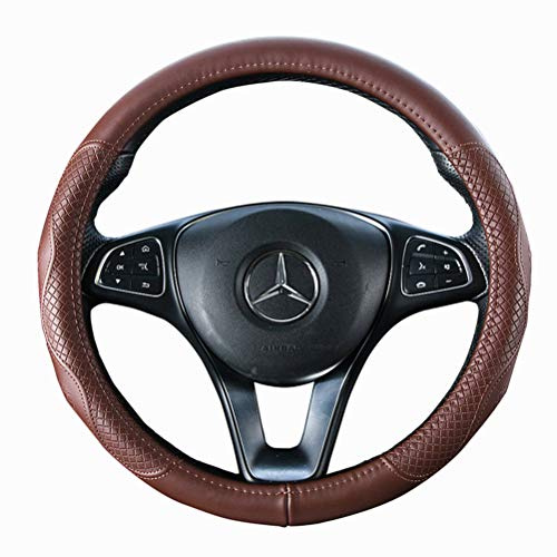 Menifomory Braune Rindsleder-Lenkradabdeckung, Universell 15,5 Zoll, Passend für Auto/SUV (Braun)