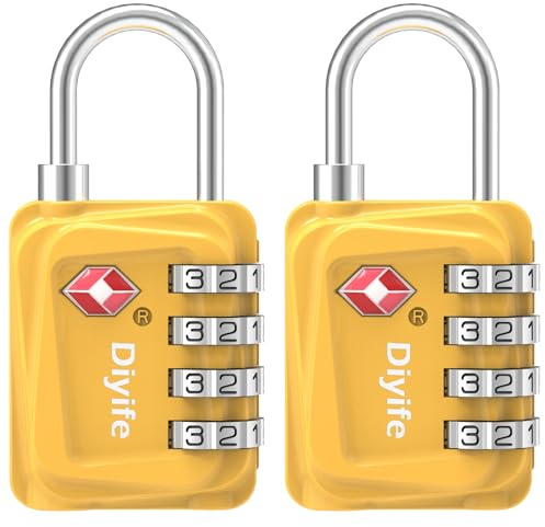 2 Packs TSA Luggage Locks, [Nouvelle Version] Diyife Cadenas de Sécurité à 4 Chiffres, Cadenas à Bagages Cadenas à Combinaison, Verrouillage du Code pour Les Valises de Voyage, Jaune