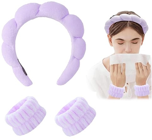 Pannband handled tvättbandsset, spa ansikte hårband handled, handled spa tvättband, svamp och frottétyg pannband, handled makeup, hårband sammet, ansiktsrengöring (#5)