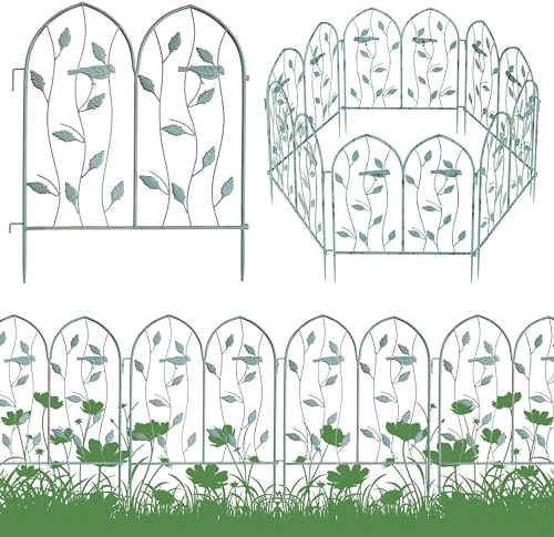 Vintage Decorative Garden Fence 6 Pack, 24in(H) x 10Ft(L), Metal Arched Pet Garden Fencing Panel, Landscape Pathway Edge Iron Picket Fence Panels, Border for Yard Patio Flower Bed