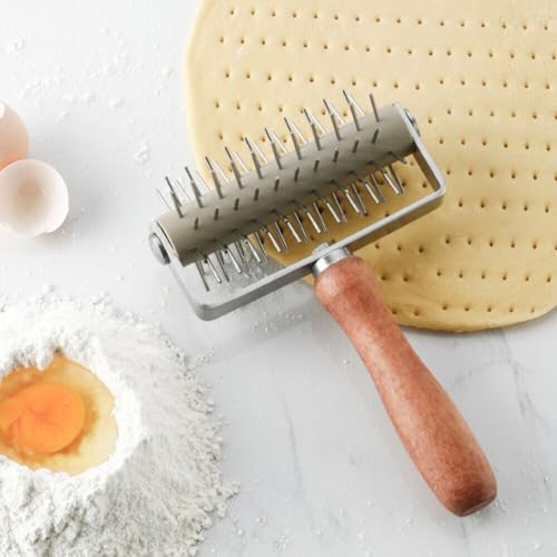 Pizza Dough Roller, Pizza Rolling Pin Stainless Steel for French Dough Roller Machine, Docker Roller with Spike for Homemade Pizza Cake Pie Bread