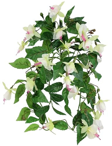 Flair Flower Flores Colgantes con Flores, Enredaderas, Plantas en Maceta, Flores de Seda, balcón, terraza, Plantas Artificiales, Flores Artificiales, Flores Artificiales, Seda sintética, Blanco, 40 x