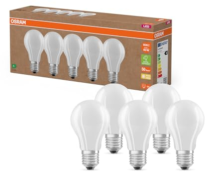 Osram Hocheffiziente LED Lampen mit Energieeffizienz Klasse A, Vorteilspack mit 5 Leuchtmittel, ersetzt herkömmliche 60W Glühbirnen, warmweiß(2700K), E27, mattes Glas, Matt