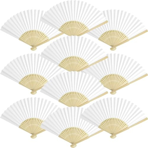 TINMAGI 60 unidades Abanicos de papel blanco,Abanicos Plegables de Mano Abanicos de Papel y Bambú Paper Fan Color Blanco para Decoración Fiesta Baile Boda Casa Oficina DIY Regalo