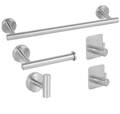 Porta Asciugamani Bagno, 5 Pezzi Set Porta Asciugamani，Acciaio Portarotolo e Gancio per Accappatoio,alloggiamenti di asciugamani per pareti di bagno montati