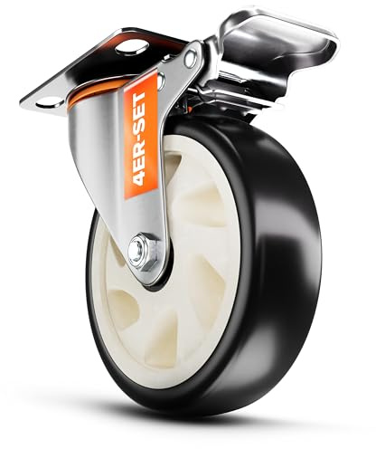 PEARWAY™ Schwerlastrollen 125mm - bis 680kg mit 4x Bremse - extra leise & langlebig - Möbelrollen mit Bremse - Rollen für Möbel & Schwerlast - Lenkrollen für Möbel & Outdoor - Laufrollen - Bockrollen