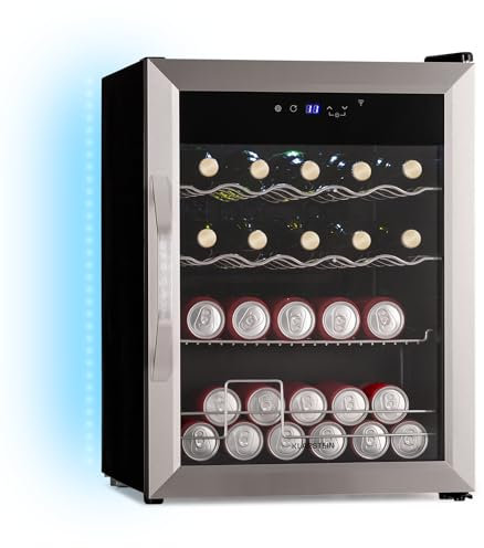 Klarstein Coachella 65 Nevera para Bebidas - 60L Frigorífico para Bebidas con Wifi, Iluminación Led, Acero Inoxidable, 3 Estantes Extraíbles, 3-18°C, Silenciosa