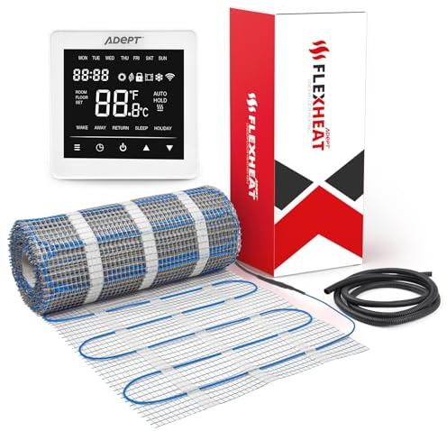 Adept Flexheat Electric Underfloor Heating Mat Kit - 200W/m2-15m2 - White WiFi Thermostat