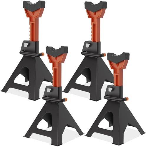 SUBTLETY Metall Stützböcke Set Manuelles Auto Tretlager 28-43cm Höhenverstellbar Unterstellböcke Hebebühnen Ständer mit Griff Belast bis 3 Tonnen KFZ-Wagenheber für Wohnmobile Wohnwagen (4 Stück)