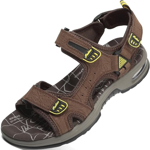 Lvptsh Sandalias Deportivas Hombre Verano Cuero Exterior Sandalias de Playa de Senderismo Zapatos de Trekking Antideslizante,Marrón3,EU42