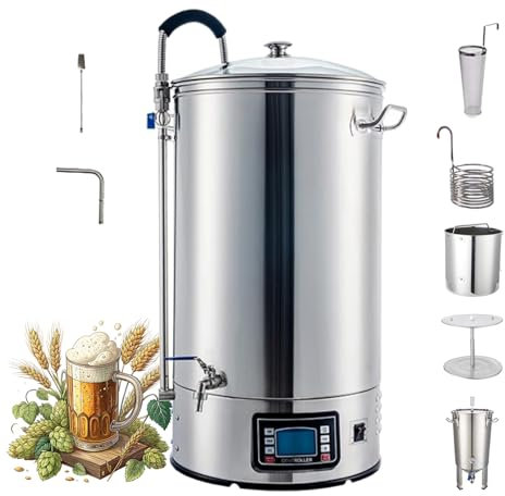 Kit for la preparazione della birra fatta in casa adatto agli appartamenti - Bollitore elettrico da 40 litri con raffreddamento turbo e controllo della temperatura a 7 stadi | Capacità di 10,5 galloni