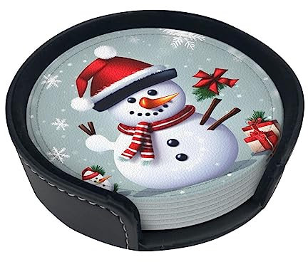 Untersetzer-Set mit weihnachtlichem Schneemann-Druck, 6 Stück für Kaffeetische, Getränke, Bars, Partys, 9,9 cm