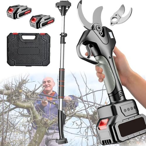 ZenSeFarin Forbici Potatura Elettriche Professionali 45 mm,Cesoie Elettriche a Batteria con 2 Batterie 21 V,Forbici da Potatura per Giardinaggio,Ulivi,Alberi da Frutta e Vigneti,WithExtensionRod