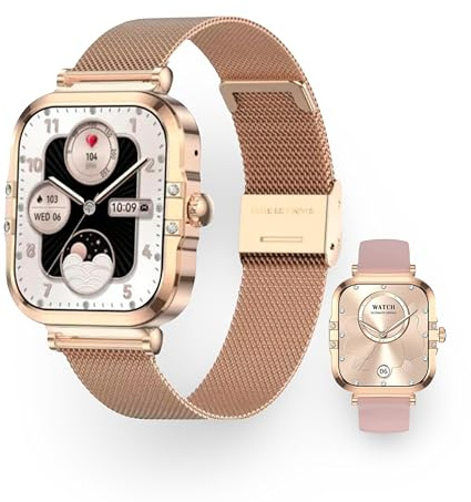 Générique Elegant AMOLED 1,75 tum smart damklocka - vitt armband, Bluetooth-samtal, NFC, full hälsospårning, lyxig design gyllene blomma