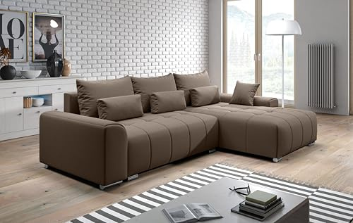 AXLIVING Eckschlafcouch mit Bettkasten Rivolli 260 cm braun