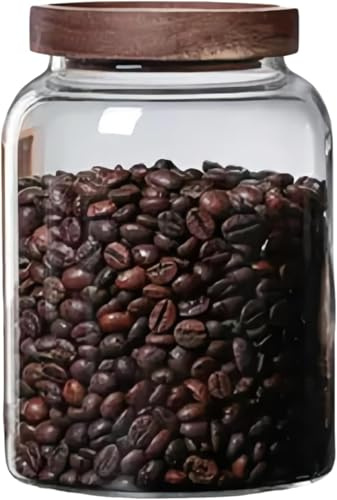Uotyle 1200ml Glass Spaghetti Storage Jars with Wood Lids, Airtight Clear Cookie Jars for Cereal Tea Coffee Sugar Flour Candy