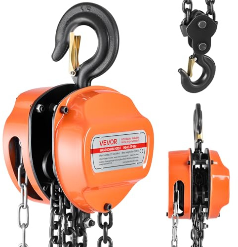 VEVOR Polipasto de Cadena Manual, Polipasto de Polea Resistente con Cadena Galvanizada G80 Mejorada, Altura de Elevación de 6 m Carga de 2 T para Garaje, Almacén y Maquinaria Automotriz, Naranja