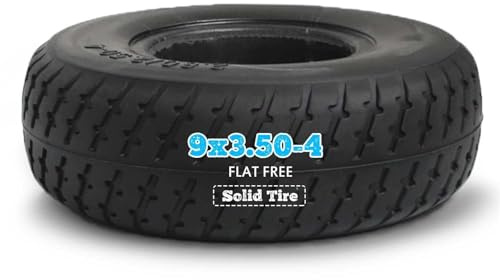 9x3.50-4 Pneu Plein Tubeless Pneu Plat Gratuit pour Tondeuse 9 x3-1/2 Pouces Anti-Crevaison pour Mini Tracteur, Chariot, Scooter, ATV
