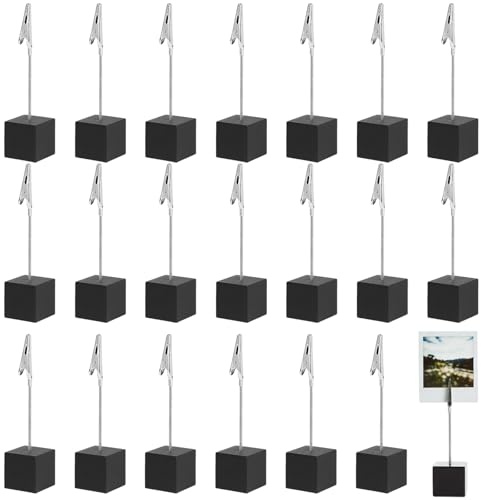 20 Stück Fotohalter mit Klammern, Schwarz Holz Memo Clip Halter, Fotoständer, Tischkartenhalter für Bilder, Karten und Notizen, Ideal für Heimdekoration, Büro und Veranstaltungen