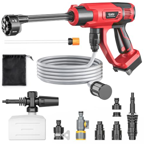 Nettoyeur Haute Pression sans Fil Compatible avec Batterie Milwaukee 20 V, Nettoyeur Haute Pression Portable Ecarke 800 PSI avec buse 6 en 1 Canon à Mousse pour Nettoyage de Sol, clôture, Mur (Outil