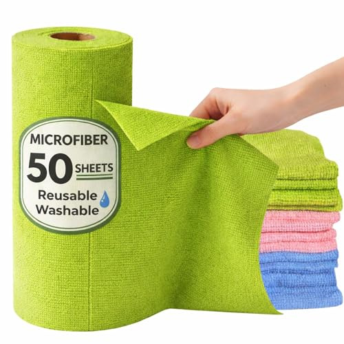 Reusable Green Microfiber Cleaning Cloth on Roll- Tear-off Kicthen Towels