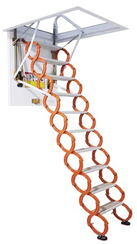 bodentreppe Elektrische Dachboden-Teleskopleiter, Deckenklappleiter aus Kohlenstoffstahl, unsichtbare Dachbodenleiter, geeignet for den Innen- und Außenbereich dachbodenleiter(Orange,70 * 120cm)