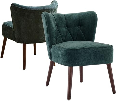 Mid-Century Modern Velvet Accent Chair – Wingback, Button Tufted Upholstery, Comfy Thick Cushion, Sturdy Rubberwood Legs – Perfect for Living Room, Bedroom, Guest Room, or Home Office – Brown