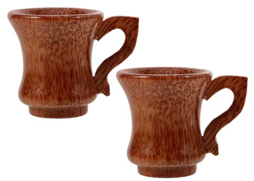 Garneck Copas de Vino de Madera Natural 2 Piezas con Pie y Asa, Taza Multiusos para Beber Vino, Té y Café, Diseño Redondo con Vetas Únicas, Ideales para Hogar y Oficina