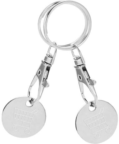 ifundom 2pcs Stainless Steel Shopping Cart Key Fob and Coin Keychain Pendant with Key Rings for Grocery Trolley Tokens Car for Portable Shopping and Cart Access