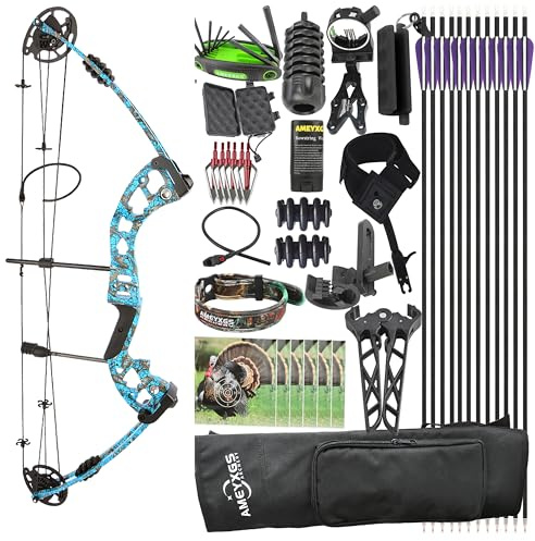 Set arco compound 30-55 libbre per adulti e principianti - Arco da caccia per destrimani con kit completo di accessori per la caccia all'aperto, la pesca e il tiro al bersaglio (Blue)