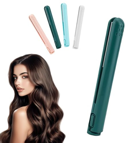 2-in-1 Mini Curling Iron, 2026 Upgraded Dual Purpose Curling & Flat Iron, USB Plug-in Small Curling Wand, Portable Curling Tongs Travel Size, Heats Up Fast, for Short and Long Hair (Green)