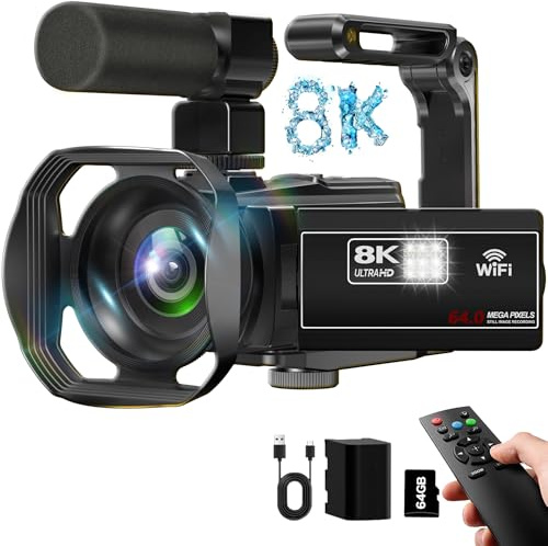 Video Camera 8K Camcorder, 64MP IR Night Vision Vlogging Camera for YouTube