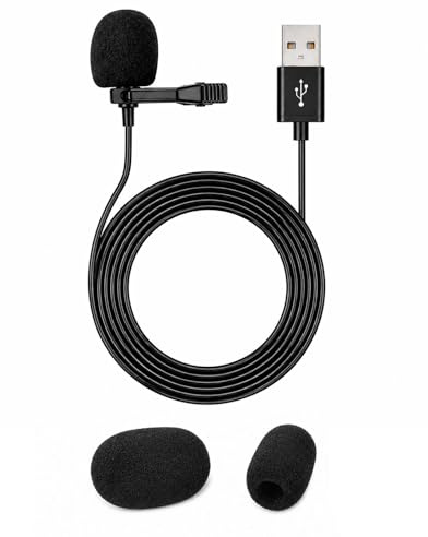 Hilacini Microfono USB Lavalier, Micro Cravatta USB con Cavo 1,5 m e Pinza, Omnidirezionale Plug and Play per PC Mac Laptop, Micro Mini per Podcast Gaming Registrazione Video Chiamate (nero)